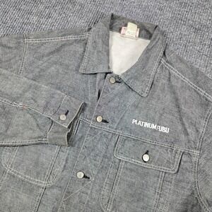 PLATINUM FUBU Jacket Mens Large Gray Denim Y2K Hip Hop Mid-Length Relaxed